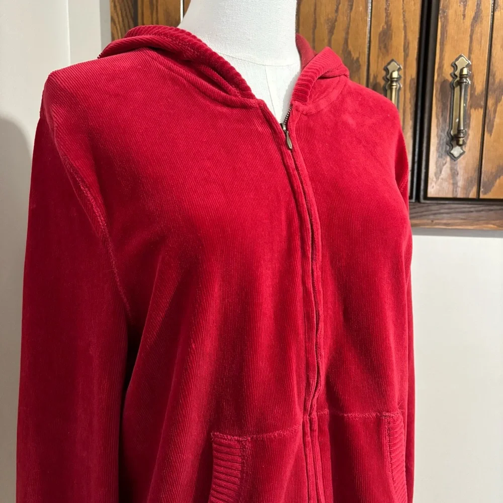 Red Velvet Corduroy Hooded Full Zip Jacket Size Large Y2K Vtg - Picture 3 of 11